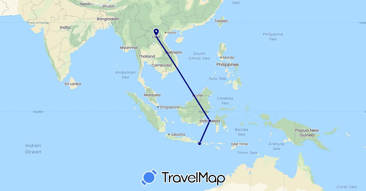 TravelMap itinerary: driving in Indonesia, Laos (Asia)